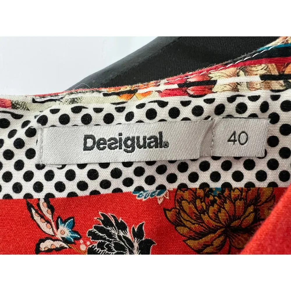 DESIGUAL Red White Mixed Print Sleeveless Polka Dot Karin Mini Dress Size EU 40